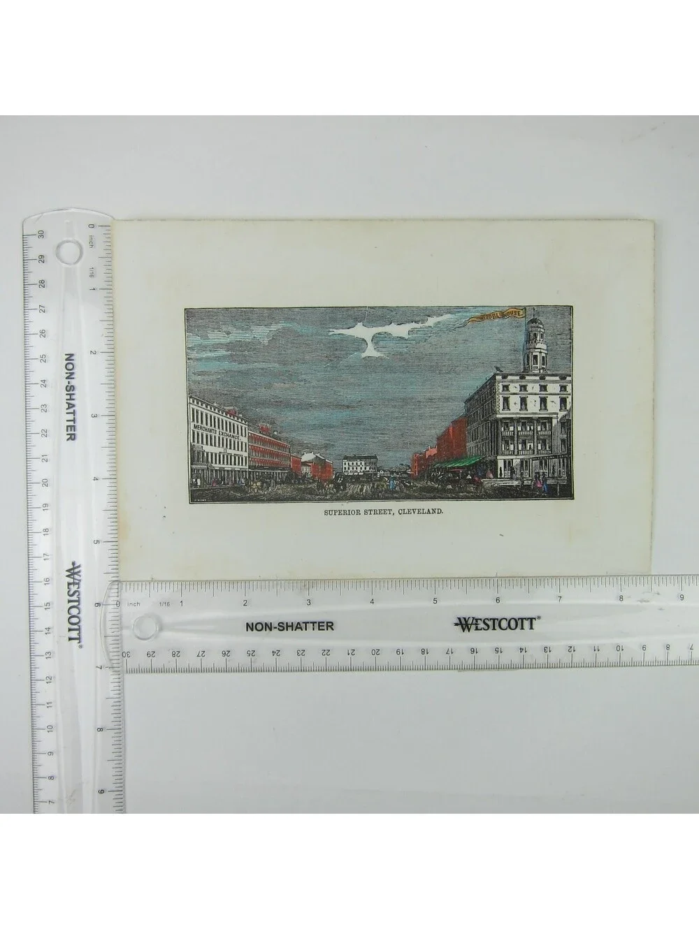 Engraving Print Cleveland Ohio Superior Street Scene Hand Colored Antique 1847